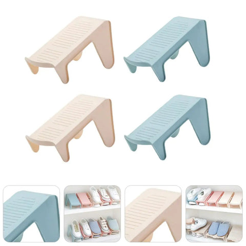 Hella Solid Double Layer Shoe Slot Organizer Rack With Non Slip Grip Base For Sneakers And Everyday Kicks To Keep Your Closets Stacked And Floors Crisp Today in blue and beige colors, showcasing compact design.