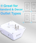 Back view of Six Outlet Wall Tap Extender With Surge Protector 900J Three Side Wide Spaced Power Strip with outlet types