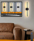Modern Cordless Wall Sconces Set Of 2 With Remote And Touch Dimming Rechargeable Battery Operated Led Lights For Bedroom Hallway 3000k To 6000k Sleek Black Metal Knockout Vibe Dead Simple Setup showcasing dimming settings on wall.