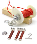 Electromagnet Experiment Kit With Helical Coil Electric Bell Hook Set And Portable Case shown with copper coils and steel parts.