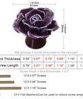 12 Pack Purple Rose Ceramic Knobs For Cabinets And Dressers Rose Flower Vintage Style Pulls With 3 Screw Sizes shown with dimensions