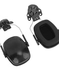 Top Tier Hard Hat Ear Muffs With Heavy Duty Cushioning Breathable Seals designed for construction workers, display with black cushioning pads.