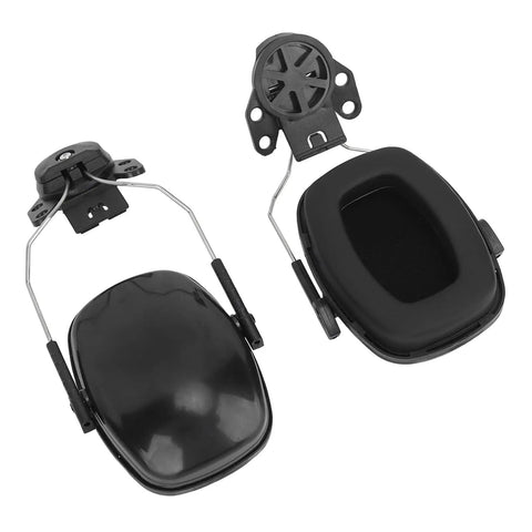 Top Tier Hard Hat Ear Muffs With Heavy Duty Cushioning Breathable Seals designed for construction workers, display with black cushioning pads.