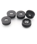 Six Pack 32mm Threaded Tube Plugs With M8 Holes, Black Plastic Round Nut End Caps For Furniture Legs, compatible with casters and adjustable pads