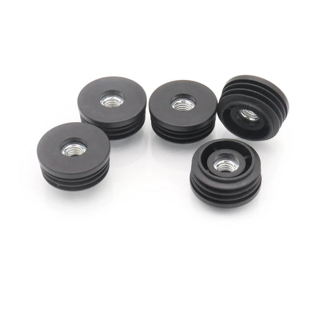Six Pack 32mm Threaded Tube Plugs With M8 Holes, Black Plastic Round Nut End Caps For Furniture Legs, compatible with casters and adjustable pads