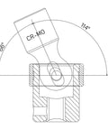 Diagram of 10 Piece 3/8 Inch Drive Universal Flex Impact Socket Set showing CR-MO steel and 114-degree rotation.