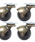 Vintage Antique Brass Ball Casters Furniture Glide Rollers For Dead Smooth Chair Sofa Desk Shelves No Sweat Setup Locking Swivel Wheels Four Pack Two Inch Heavy Duty Slick Finish, black ball design, four pack.