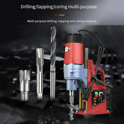 Top Rated 16Mm Magnetic Drill Press With Powerful 11500N Holding Force And 600rpm Speed for metal surface work with drill bits.