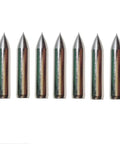 24 Pack Glue On Archery Field Points For Wood And Bamboo Arrows, Stainless Steel Tips In Five Sizes, straight on angle view.