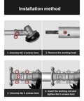 Installation steps for Weed Removal Hand Tool With Tiller Cultivator Wheel Rotary Grass Cutter Attachment for lawn care.