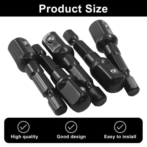 Five black steel extensions from Three Eighths To One Quarter Socket Adapter Kit Fifty Millimeter Long Black Steel Impact Extensions For Drills And Auto DIY Five Pack Heavy Duty CRV Tool Adapters For Power Tools