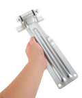 Built Tough Heavy Duty Vehicle Door Hinge For Utility And Semi Trailers With Anti Corrosion Finish Keeps Cold Storage Temperature Stable And Is Ideal For Freezers, Refrigerated Vehicles, And Garage Door Replacements. long steel trailer hinge held in hand