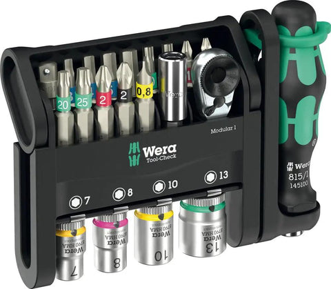 Tool-Check Modular Set 1 Bundle with Micro Module L-Key Hex-Plus 1 Adapter 9549 and flexible hinge 9550 displayed on holder