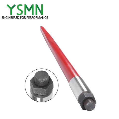 Beefy 43 Inch Hay Bale Spear Set, 3000 Lb Capacity, heavy duty spring steel spear with bolt attachment and YSMN branding.