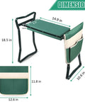 Heavy Duty Garden Kneeler And Seat With Soft EVA Kneeling Pad, Foldable Gardener Stool With Tool Pouch, dimensions shown