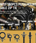180 Piece Nylon Universal Cable Tie Buckle Set With Push Mount Zip Ties And Wire Loom Routing Clips in engine bay