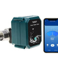 Smart Water Valve For Hose DN25 WiFi Remote Faucet Timer Works With Alexa And Google Home Durable SS304 Stainless Steel Build Auto Watering Control For Garden And Yard, shown next to smartphone displaying app interface.