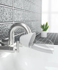 Toddler Faucet Extender 4 Pack Splash Free Sink Water Guide Kid Handwashing Helper Super Handy Bathroom Tap Adapter directing water.
