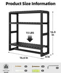 Product size information for Over The Toilet Storage Bathroom Shelves Wall Mounted 3 Tier Black Rack, dimensions 16.6 in x 16.9 in x 6 in.