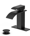 Matte Black Modern Waterfall Bathroom Faucet With Single Handle Fits 1 Or 3 Hole Sinks Includes Deck Plate And Hose Quiet Flow Easy Install Sleek Home Upgrade