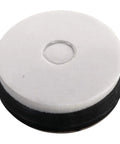 Close-up of screw on chair leg glide, 7/8 inch white pad with black edge for sliding furniture smoothly. Slide Away Annoyances With These Screw On Chair Leg Glides Pack Of Eight 7 8 Inch Floor Protectors Catch Nasty Scratches Keep Furniture Rolling Smooth And Quiet.