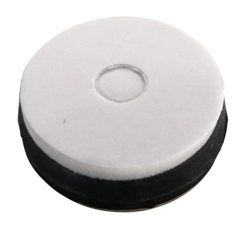 Close-up of screw on chair leg glide, 7/8 inch white pad with black edge for sliding furniture smoothly. Slide Away Annoyances With These Screw On Chair Leg Glides Pack Of Eight 7 8 Inch Floor Protectors Catch Nasty Scratches Keep Furniture Rolling Smooth And Quiet.
