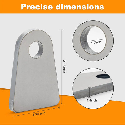 Heavy Duty Weld On Tabs For One Half Inch Holes, Steel Shock Mount Weld Tabs, One Quarter Inch Thick, Four Pack dimensions