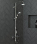 Three Jet Showerhead With Soaking Full Spray And Powerful Massage Settings, chrome finish in modern bathroom setup, 2.5 GPM water flow
