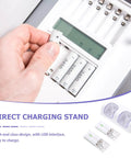 Dual Slot Rechargeable Controller Battery Charger Dock With USB Cable Lightweight White ABS Stand Fast Charge For Gamepads Keeps Batteries Ready Dope Desk Accessory And Perfect Gift shown charging batteries
