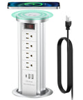 Pop Up Power Outlet With Wireless Charging Station, Hidden Countertop Outlet For Kitchen Island And Desk, showing outlets and USB ports
