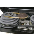 All In One Workhorse Bench Top Drill Press And Spindle Sander Combo With 3/4 HP Power showing pulley system and belts
