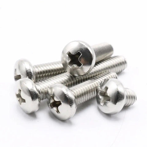 Top Shelf Phillips Pan Head Machine Screws Assortment Kit, 304 Stainless Steel Full Thread, 10 Sizes Including Size 0 To 80 And 0 To 90, 300 Piece Hardware Set For Tough Home Repairs And Weekend Crew Projects. Close-up of pan head screws.