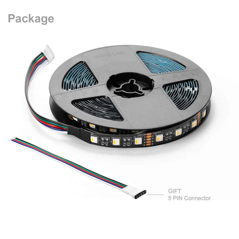 RGBW LED Strip Lights 16.4ft 5m Dope RGB Color Mix With 2700K Warm White 60 LEDs Per Meter 12V DC 12mm Black PCB IP30 Indoor