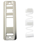 Sliding Door Floor Track Guide Rail Nickel Kit With Eight Plastic Parts And Sixteen Self Tapping Screws, steel base and nylon tips visible