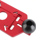 Rock Solid Aluminum Router Base Plate Adjustable Clamp Sub Base Platform With Easy Grip Handle For Precision Wood Trimming Milling Slotting Quick Install Shop Ready Zero Play Fine Finishes close-up view of red base plate with black handle