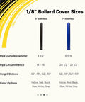 1/8" Bollard Cover Sizes with 5" and 7" Sleeve IDs, showcasing black and blue options for steel pipe protection.