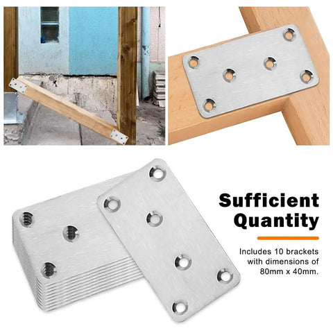 Beefy Heavy Duty Wood Brackets Set 10pcs Stainless Steel Flat Mending Plates 80x40x1.75mm for timber and fence post fixing
