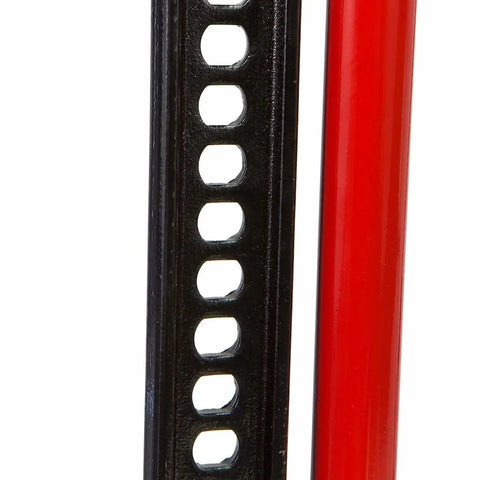 Close-up of Beefy 3 Ton Universal Trail Jack For Trucks, SUVs And Farm Tractors With Bumper Ratcheting Lift 48 Inch Off Road Utility Jack