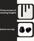 Three screws of varying lengths and dome nut cap for Handmade Spade Black And White Ceramic Cabinet Knobs Set Of 6.