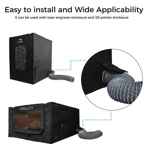 High Efficiency 4000 RPM Fume Extraction Kit For 3D Printer Enclosures with attached telescopic hose vent shown
