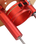 Close-up of the Heavy Duty Router Lifter System Kit With Crank Handle For Small Router Tables showing precision red aluminum components.