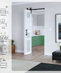 36x84 Bi Fold Barn Door Set With Glass Look, Double Sliding Door, installed in a study with sleek white finish, no assembly
