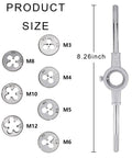 Eight Piece Metric Die Set With Screw Die And Knurled Die Stock Holder For M3 To M12 Threading Rethreading External Thread Cutting And Tapping