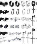 20 Pairs Stainless Steel Earrings Set For Women And Men Pack With Black And Silver Studs Round Disc Ball Studs Square Cubic Zirconia Dangle Earrings Small Huggie Hoops Fashion Jewelry For Everyday Wear, mixed stud and hoop set