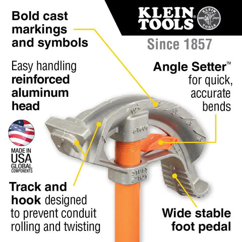 Aluminum Conduit Bender Full Assembly For 1/2-Inch EMT With Wide Foot Pedal, Benchmark Symbols And Angle Setter For Time-Saving, Repeated Accurate Bends At 10, 22.5, 30 And 45 Degrees