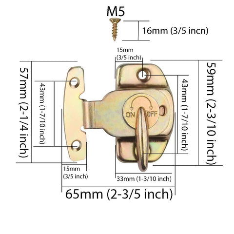 Heavy Duty Gold Table Locks With Joiner Clips 5 Set showing dimensions 65x58x22mm, metal latch for folding tables.