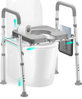 Heavy Duty Raised Toilet Seat With Grip Bars For Seniors, 450lb commode chair riser with handles and toilet roll holder.