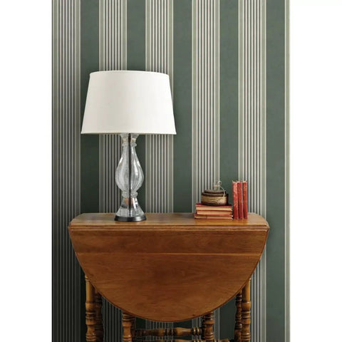 Pro Level Paste To Paper Rustic Victorian Wallpaper With Smooth Matte Linen Texture Hardcore Durable Vinyl Free Wallcovering, green and white striped wallpaper with lamp.