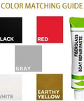 Color matching guide with black, red, gray, white, earthy yellow samples and DIY Friendly Marine Grade Fiberglass Boat Repair Paste Kit With Scraper
