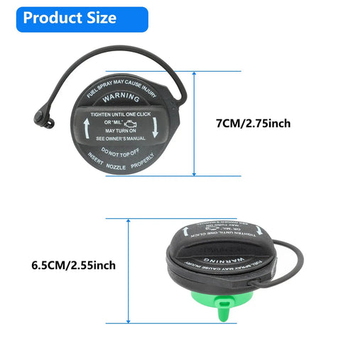 Porsche Cayenne Gas Cap Replacement 95820124131 showing size dimensions 7cm x 6.5cm, designed for 2011-2018 models, easy install cap.